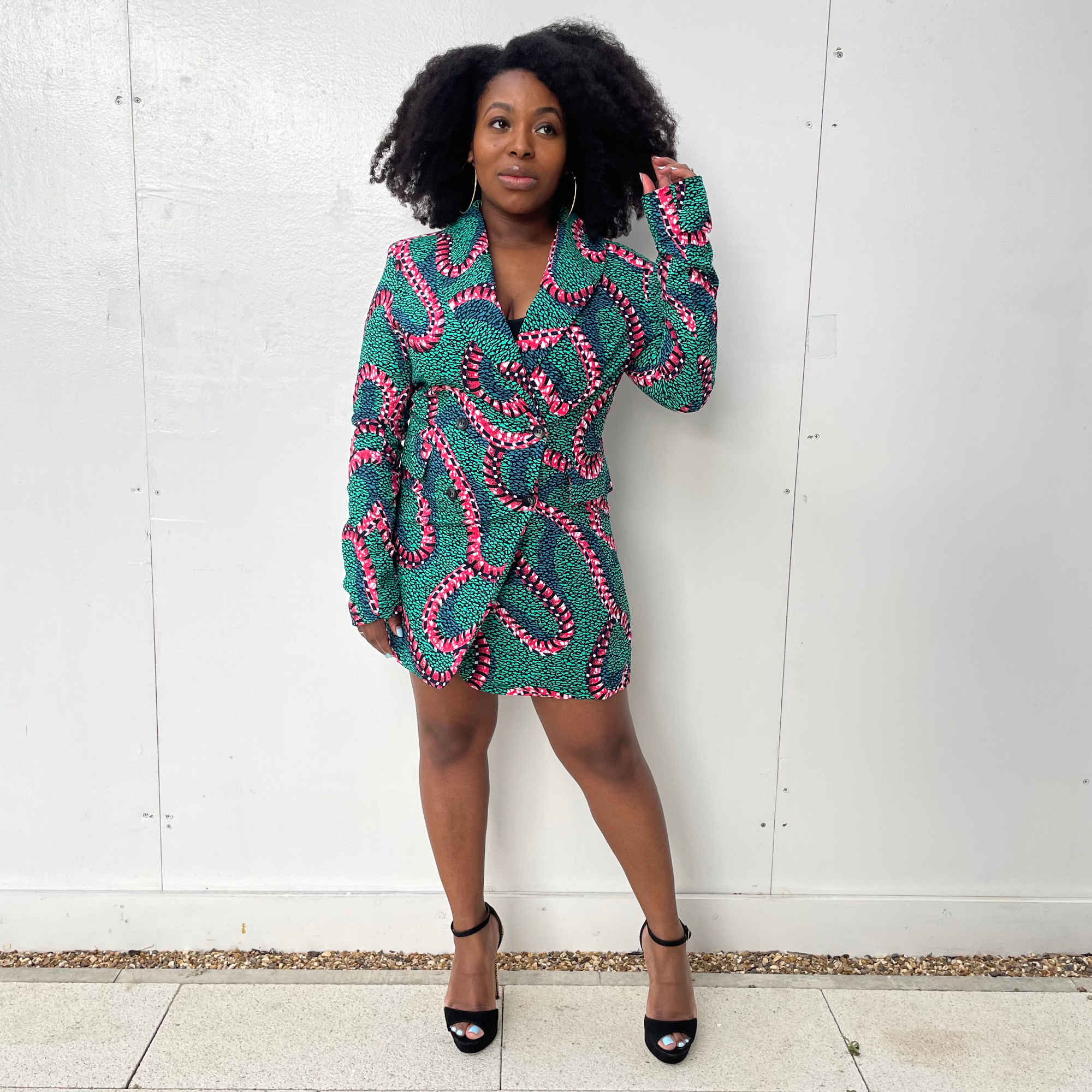 african print blazer dress