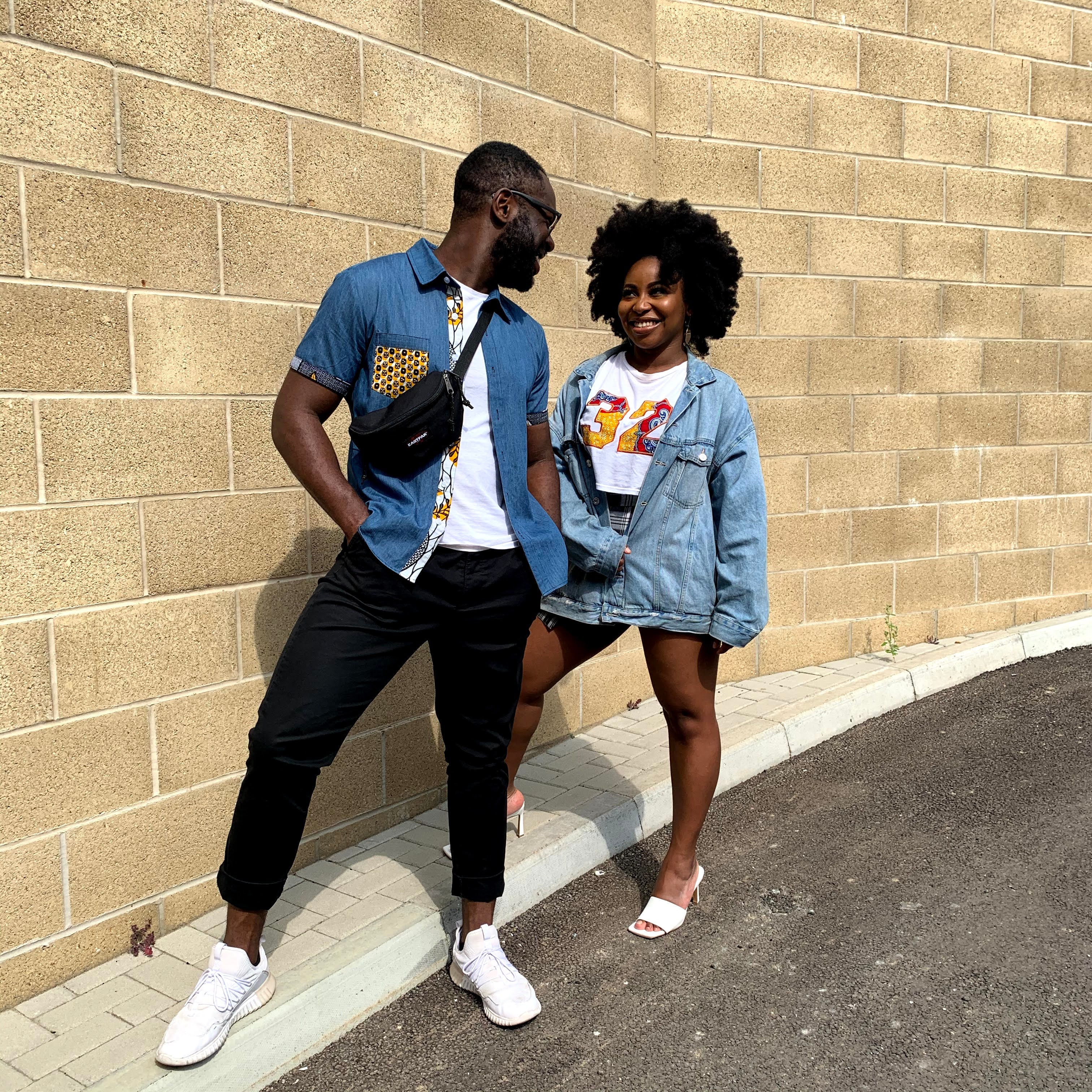 Couple wearing a casual african print outfit