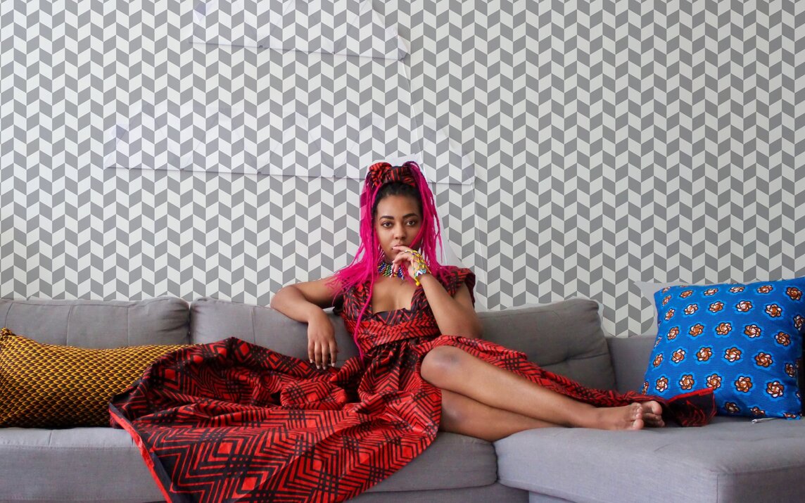 woman wearing ankara dress