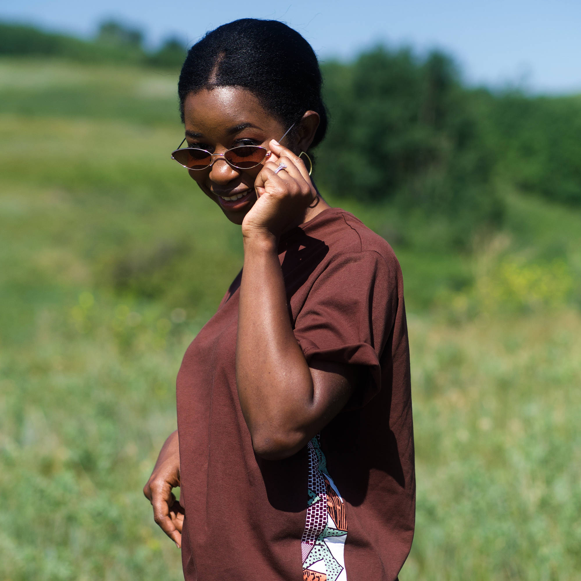 Women's African print curved hem t-shirt