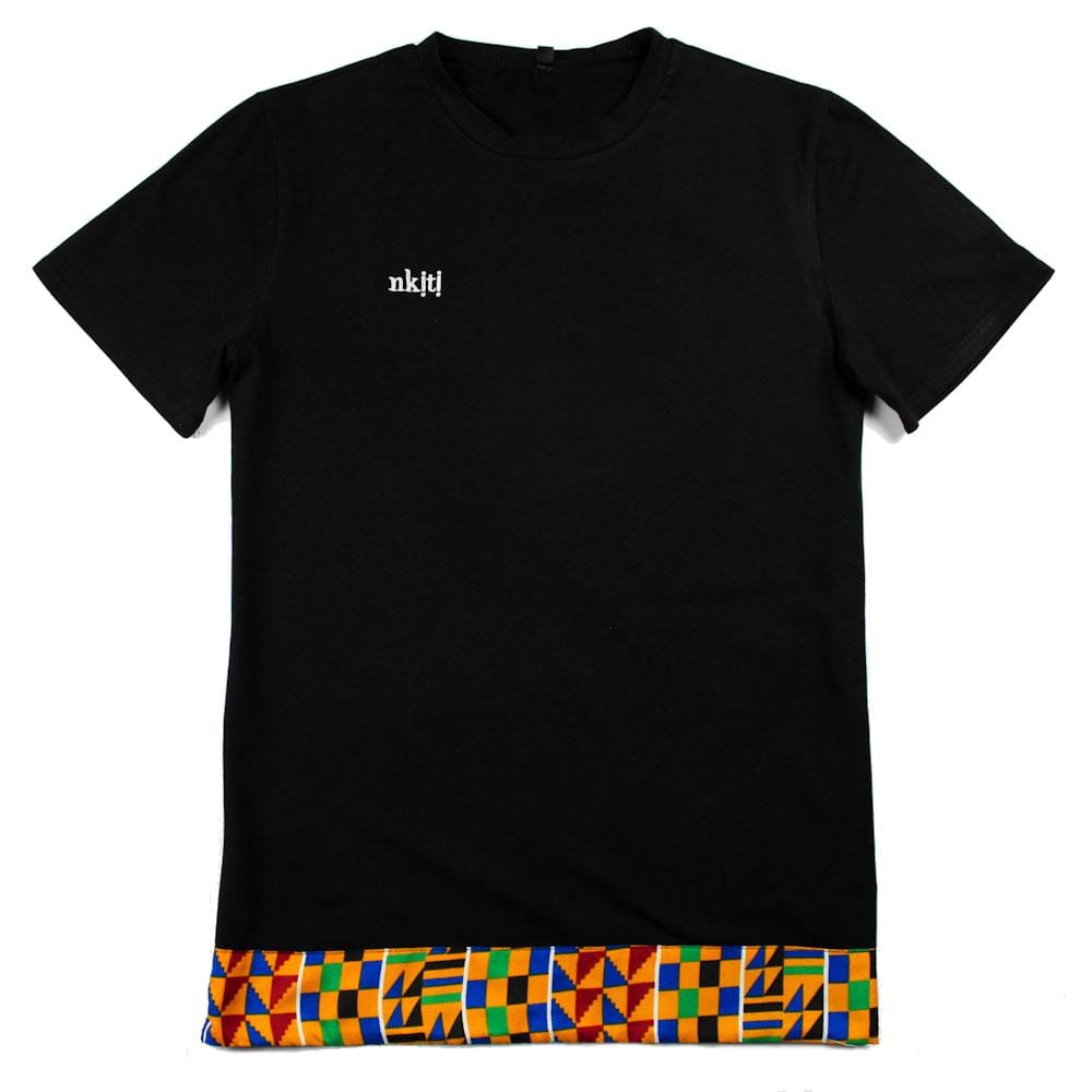 Kente print hem black t-shirt