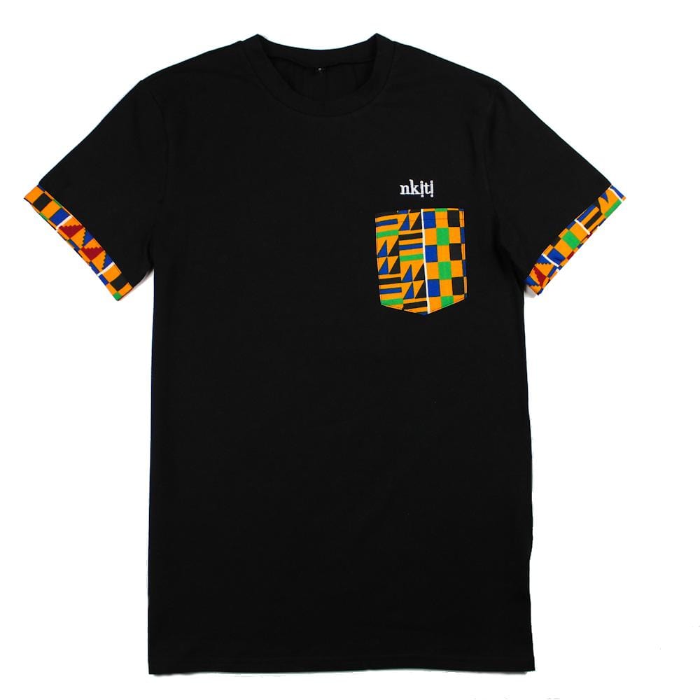 Kente t-shirt pocket in black