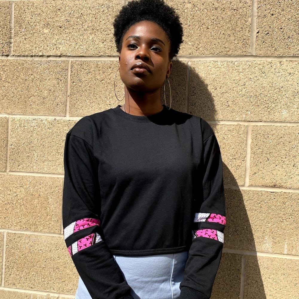 Crop jumper with African print sleeve band