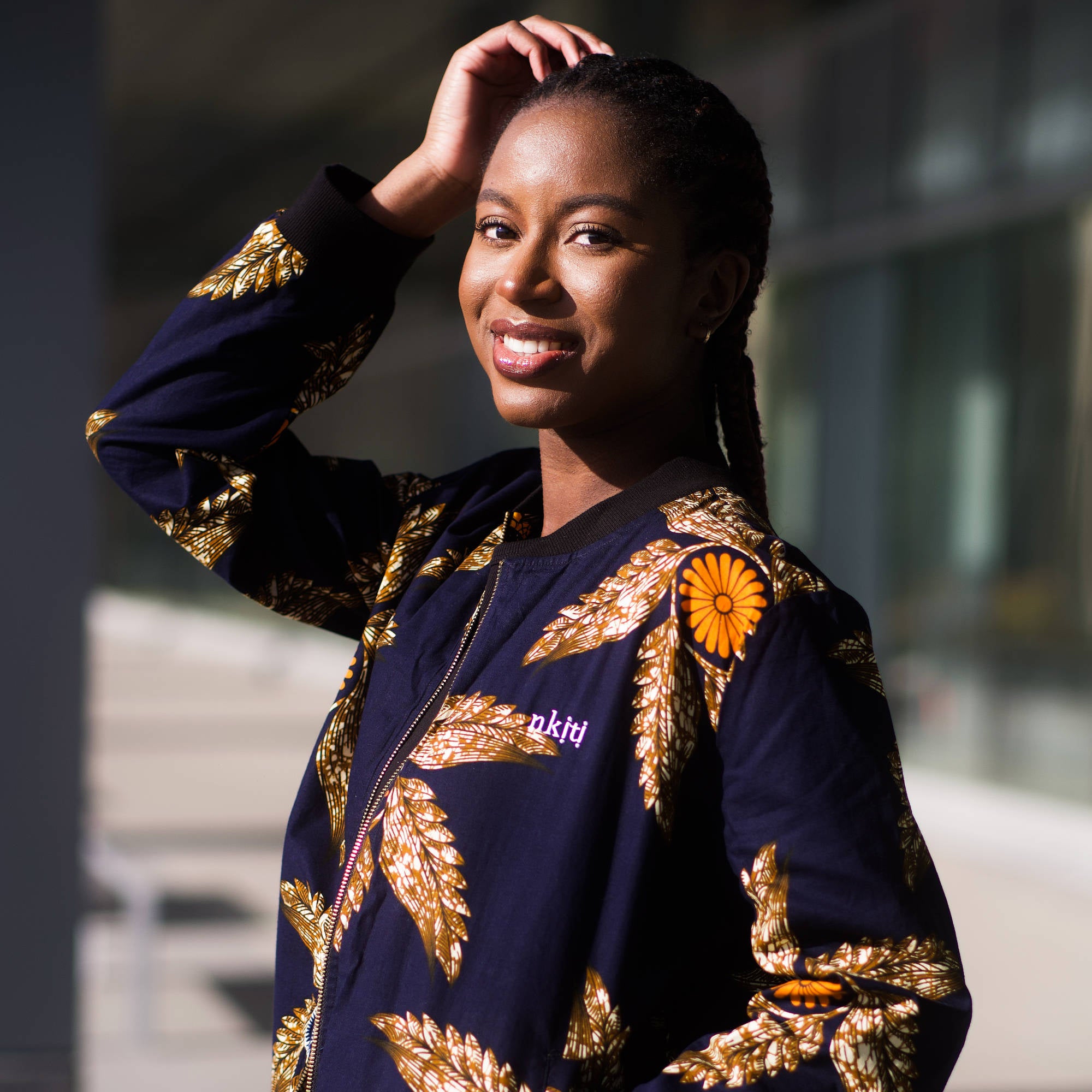 Women's Oyi Reversible Bomber Jacket - Navy Blue and Gold