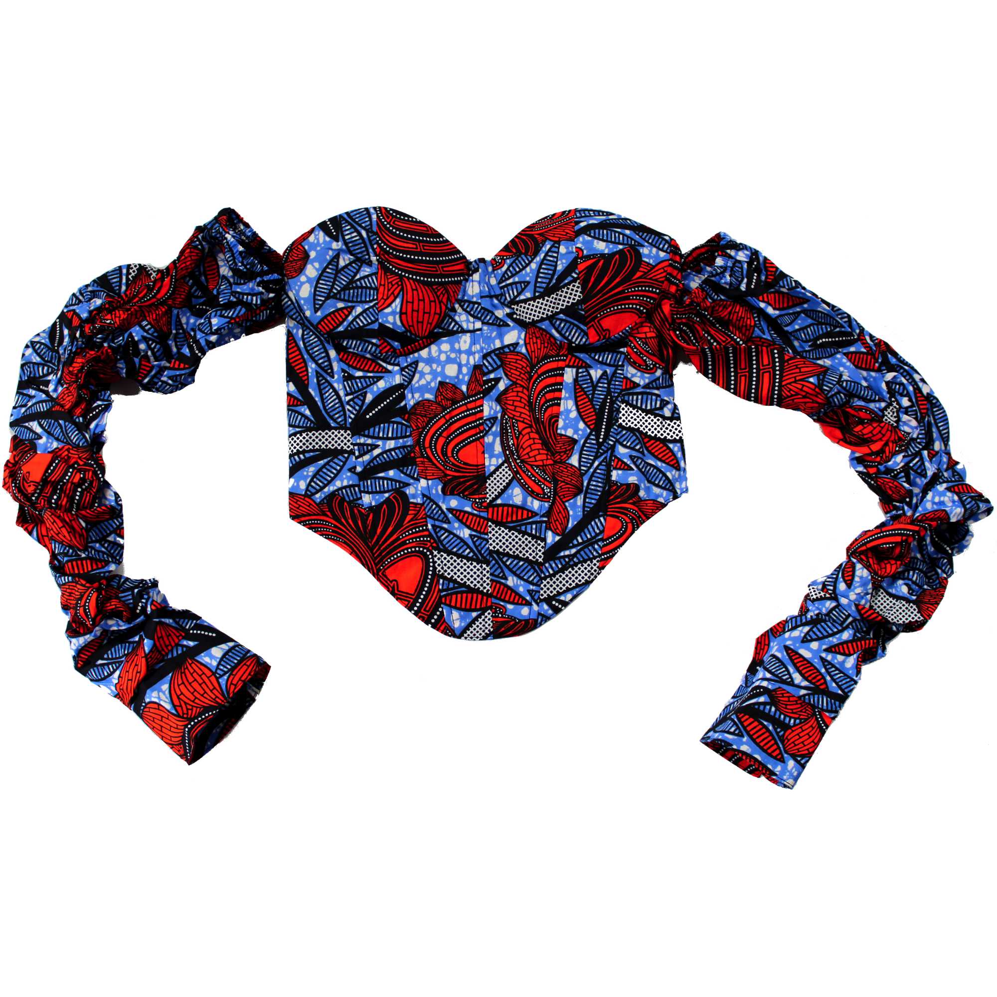 Flatlay of African print corset top in red