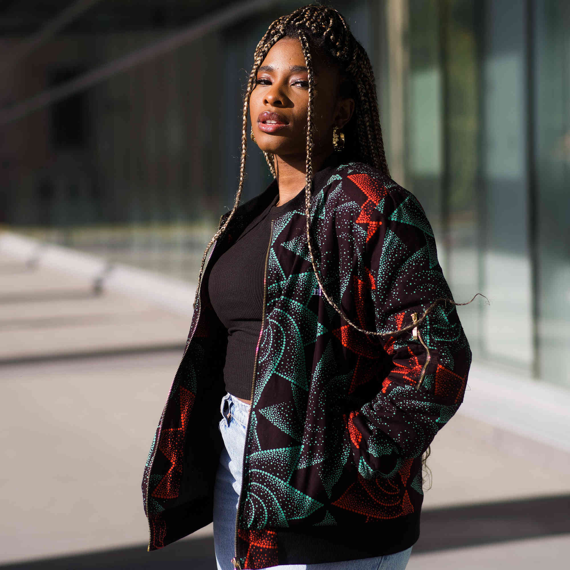 Red African Print Puffer Jacket for women