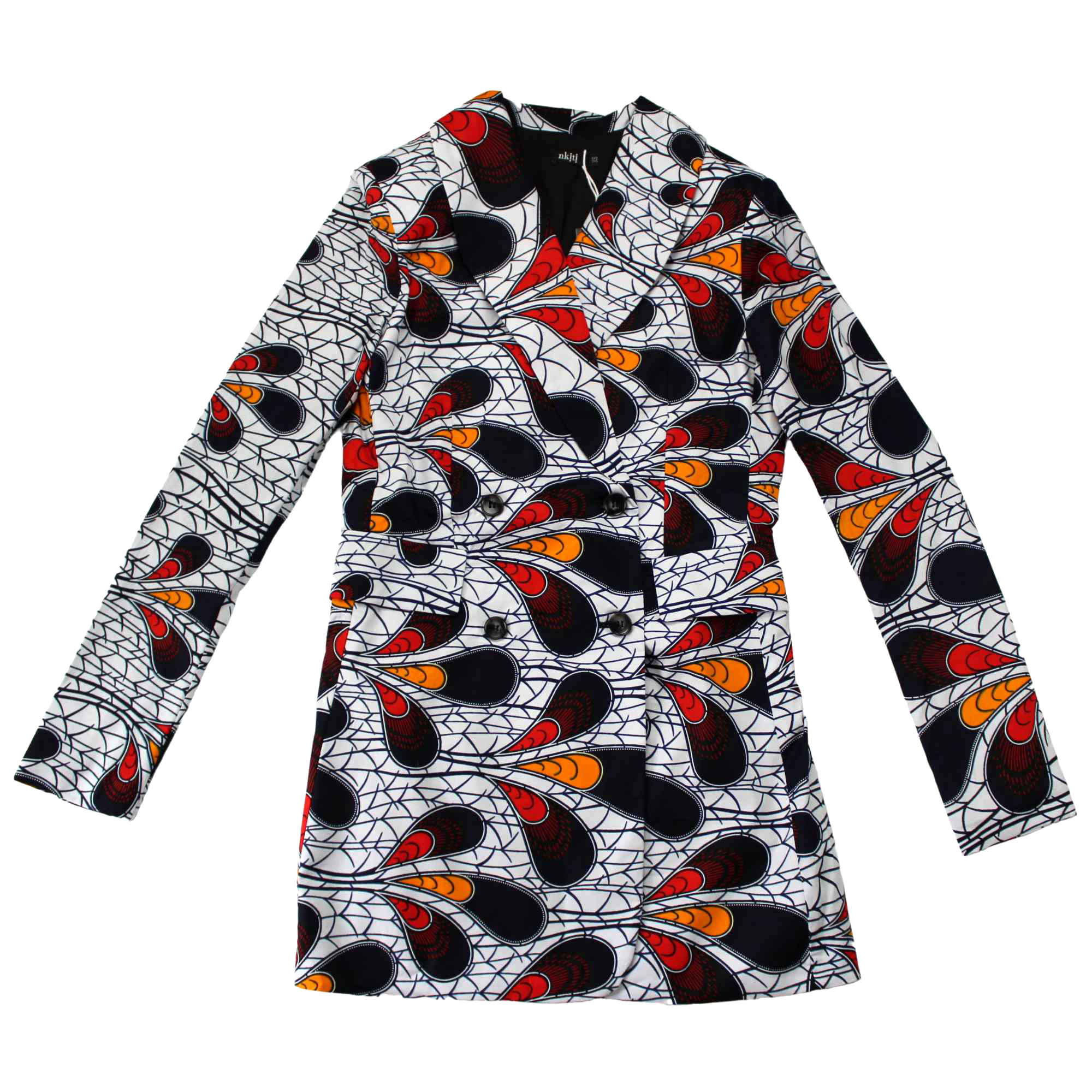 Flatlay of African print blazer dress in white