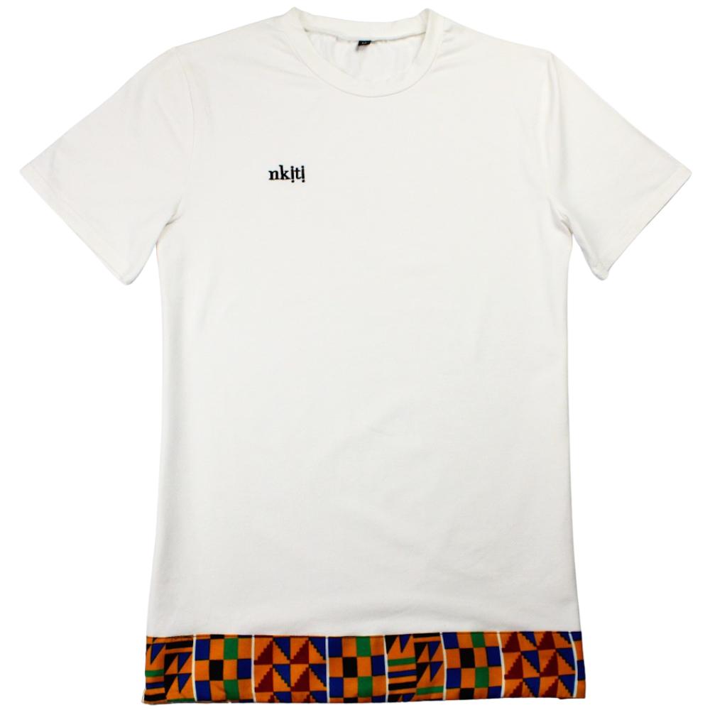 Kente print hem t-shirt in white