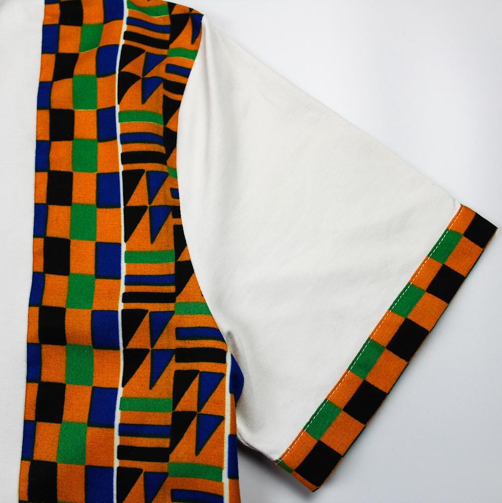 T-Shirt in White with Kente Print Side Panel