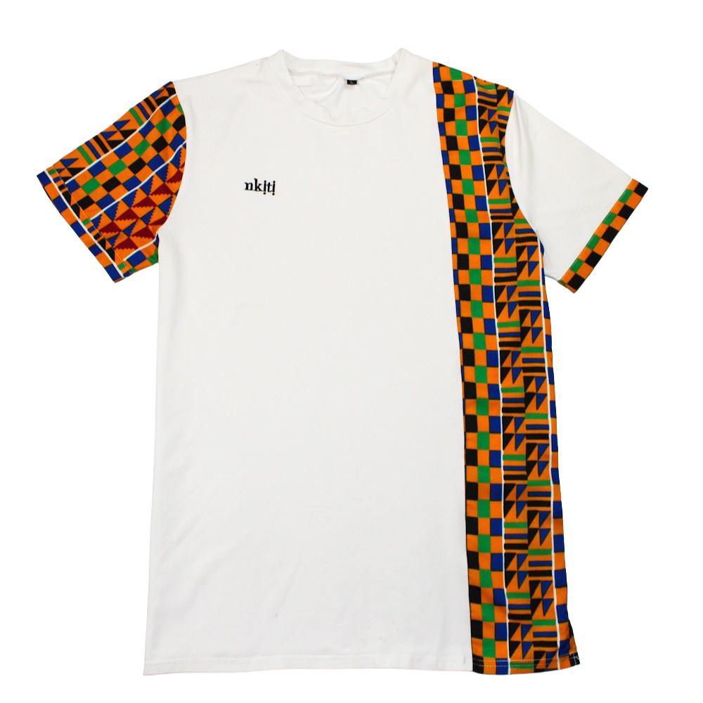 Kente print side panel t-shirt in white