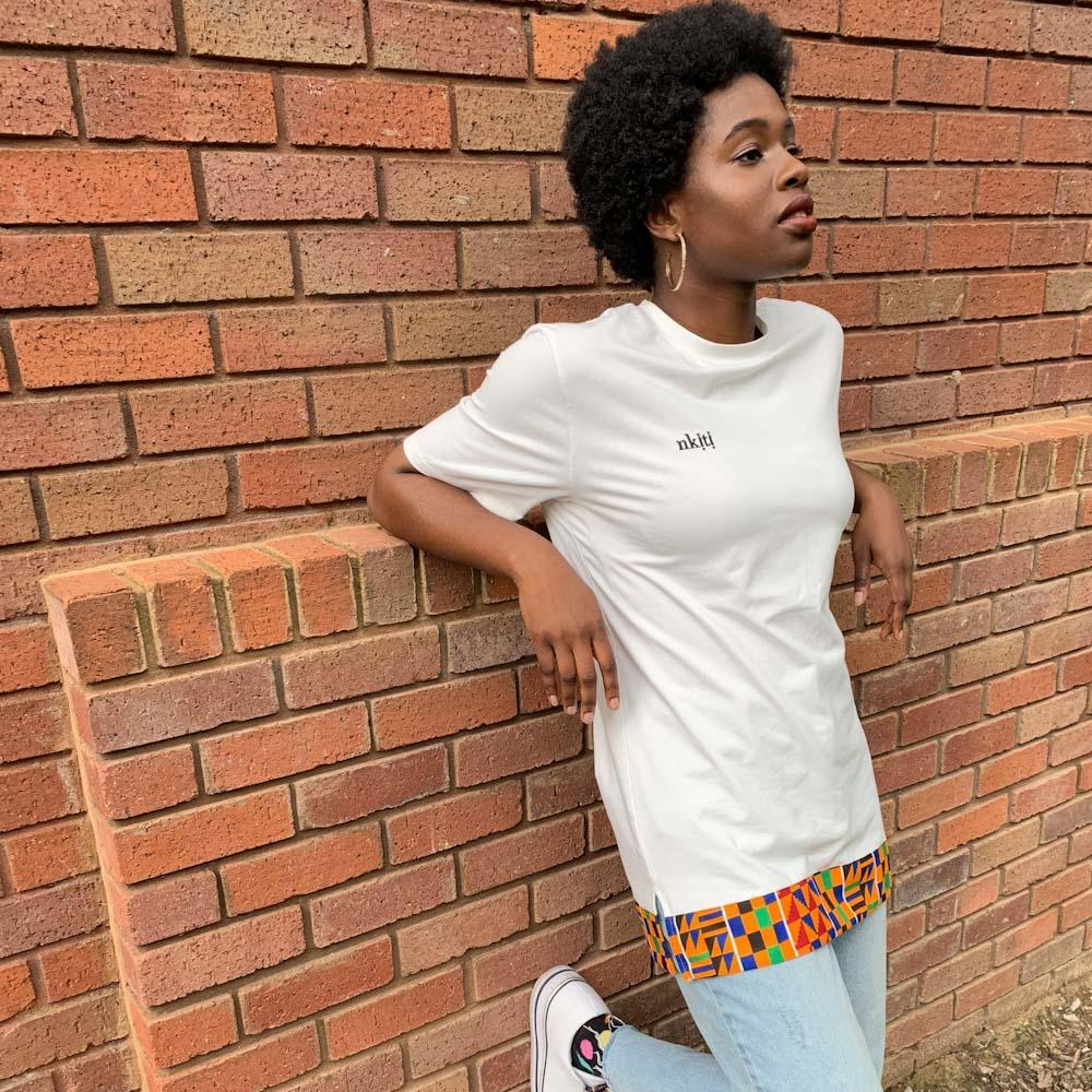 Kente print t-shirt hem design