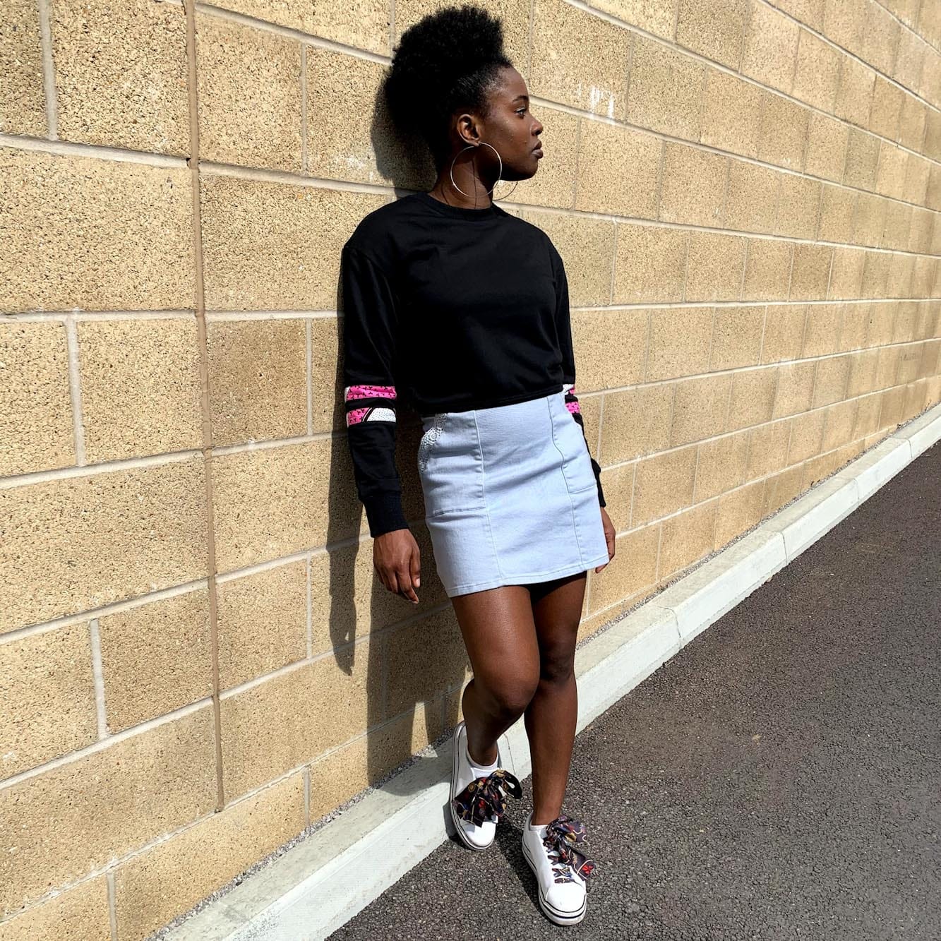African Print Cropped Jumper in Black