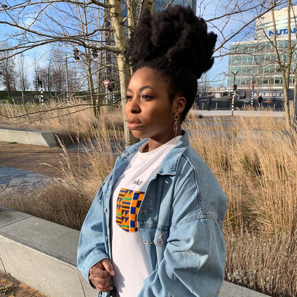 nkiti kente print t-shirt with denim jacket