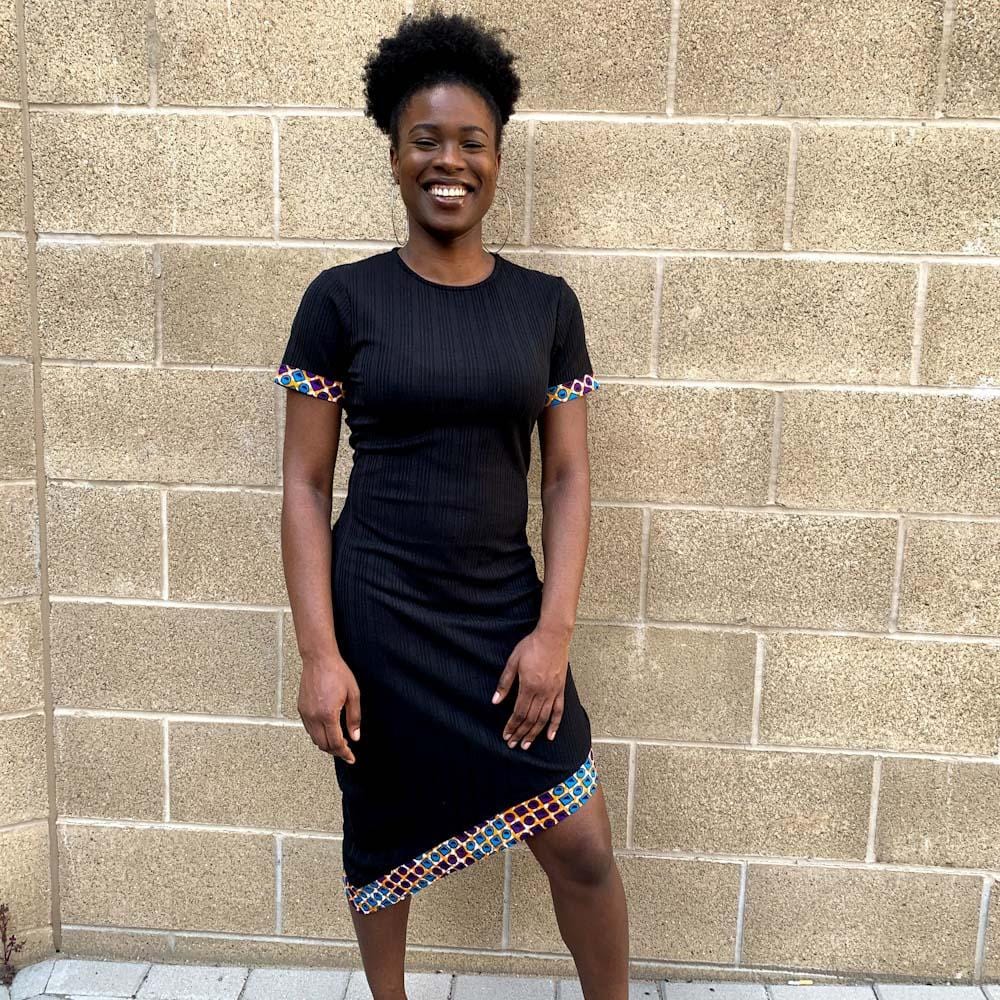 Smiling bodycon asymmetric dress