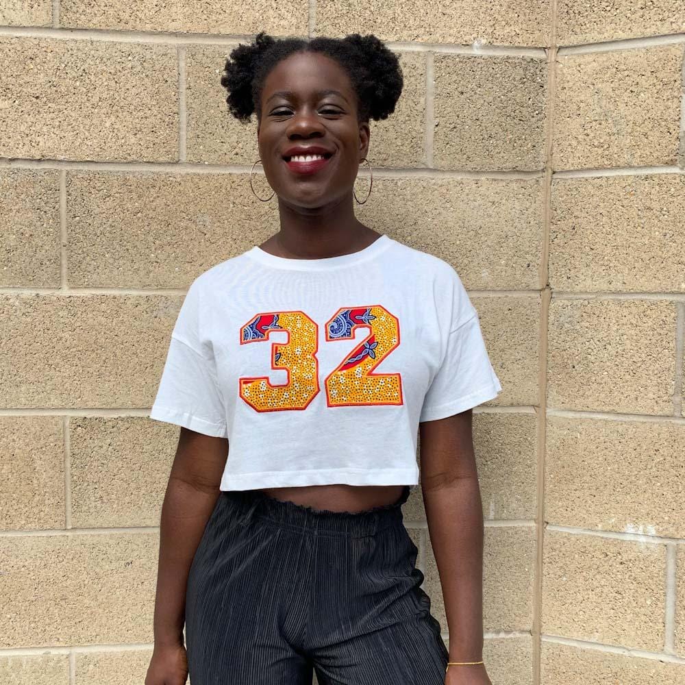 White Crop Tee with 32 in African Print