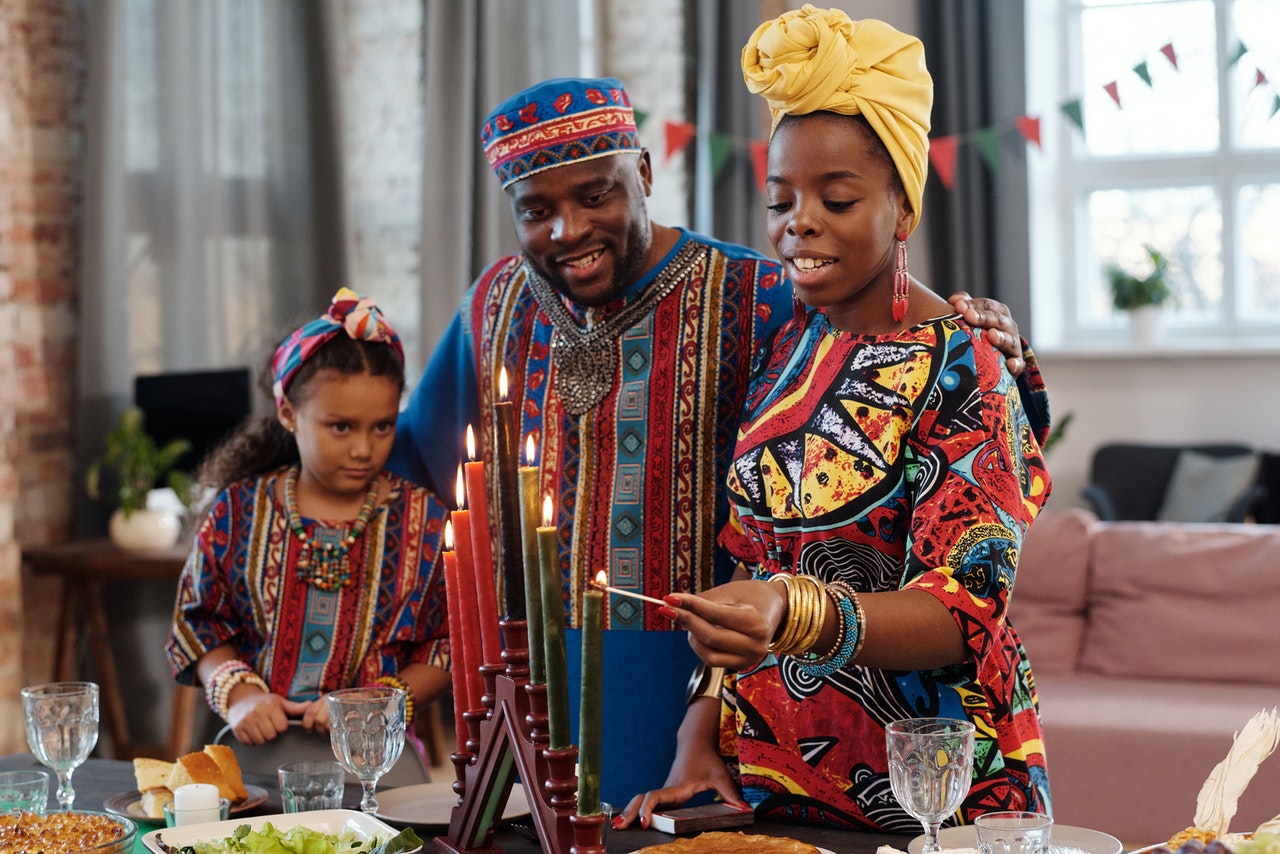 family wearing traditional african clothing