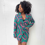 Green African Print Blazer Dress