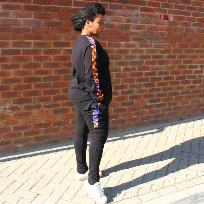 African print jumper and fitted joggers