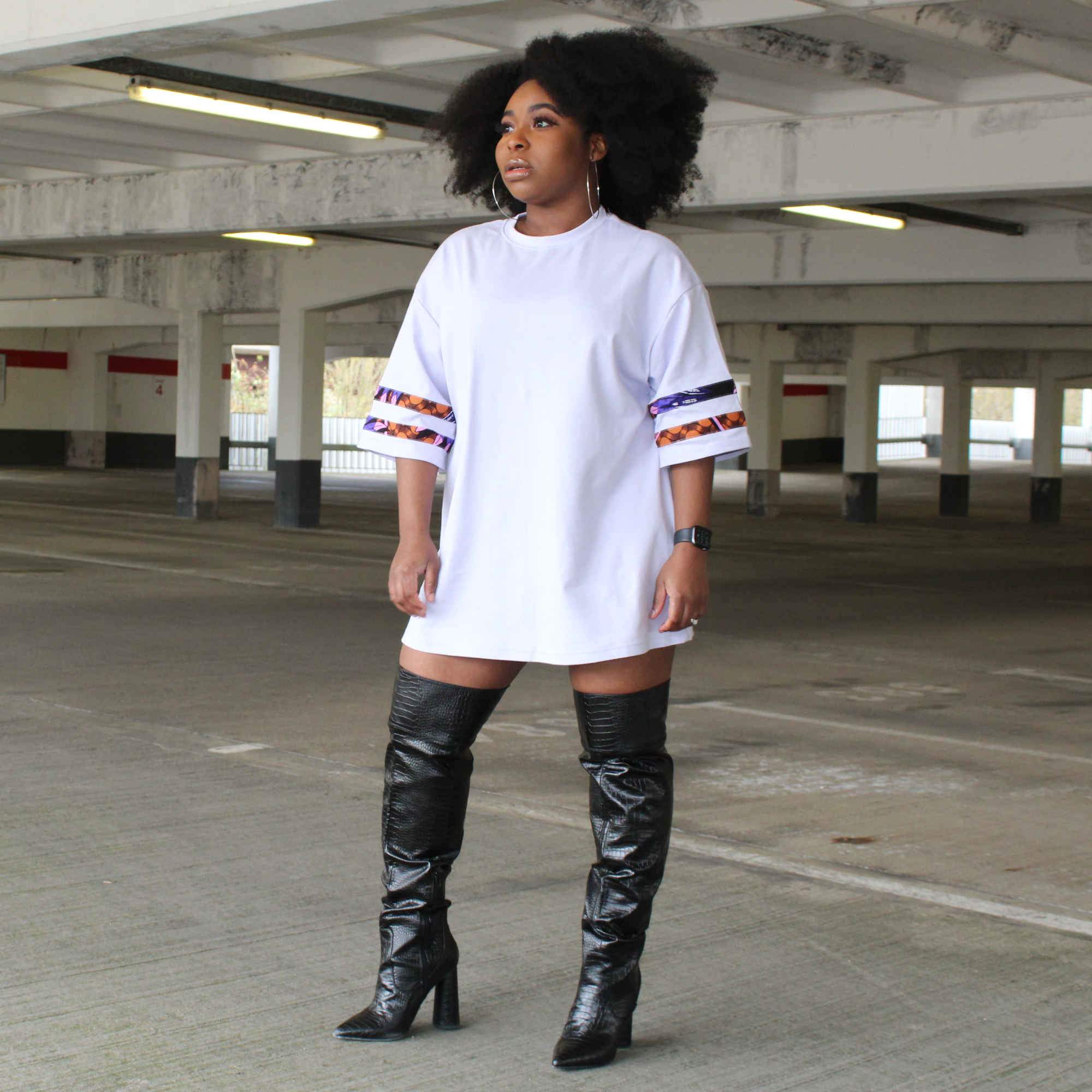 African print oversize shirt dress in carpark