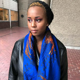 Urban African Print Scarf with leather jacket