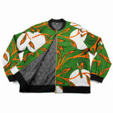 african print puffer jacket olive green