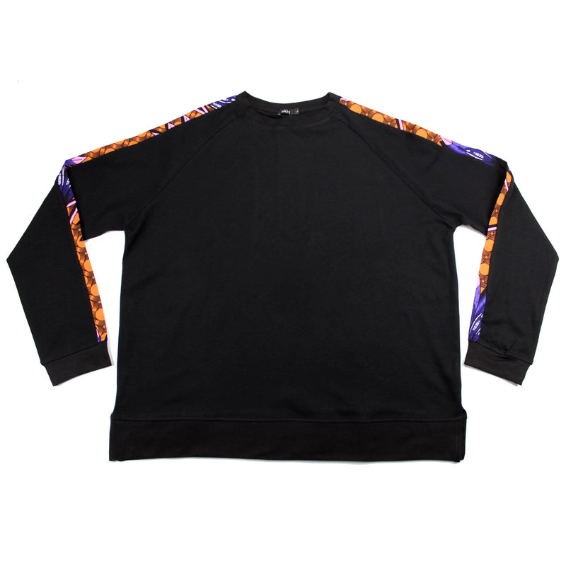 African print jumper with purple and orange Ankara fabric