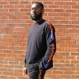 African print men's sweatshirt with orange and purple ankara fabric