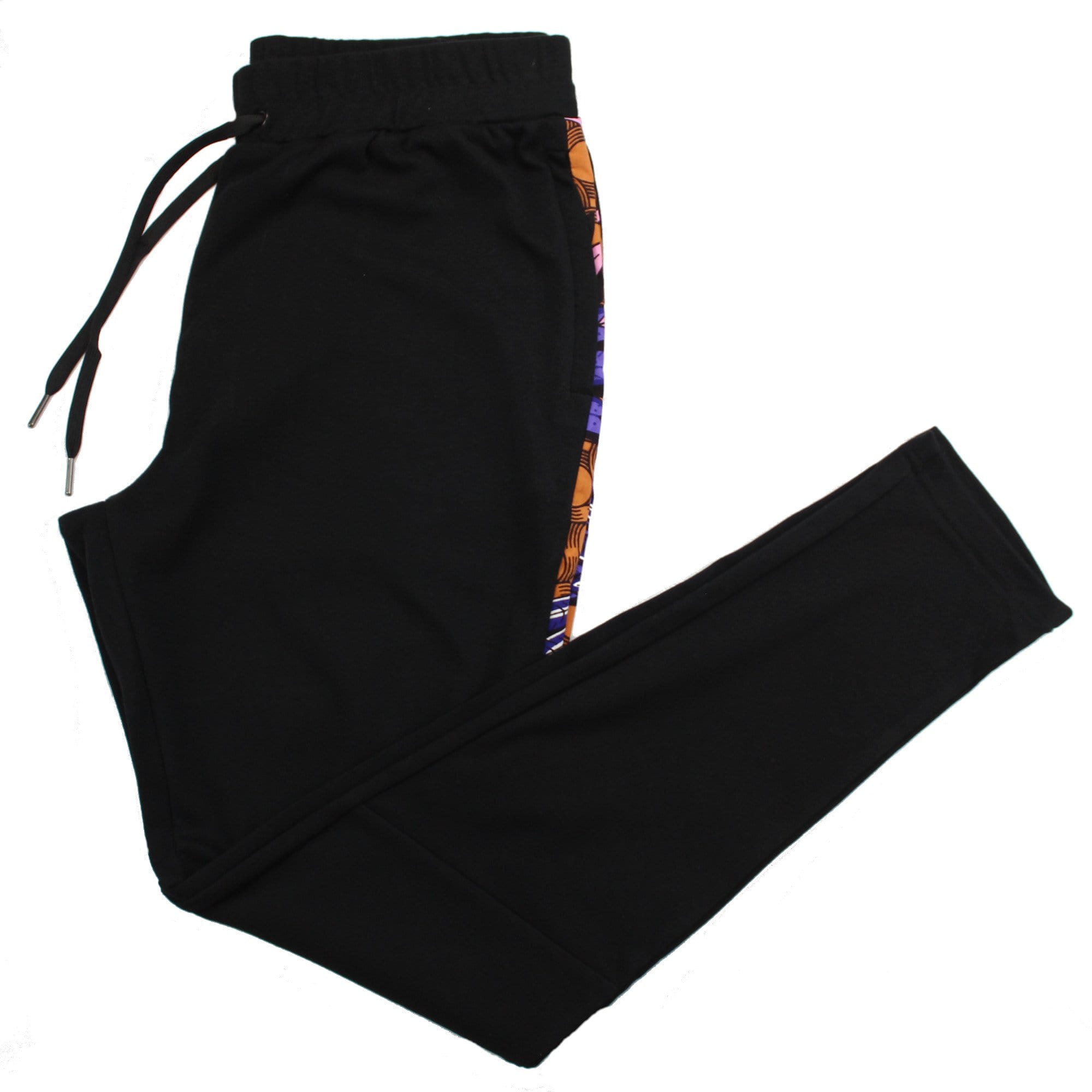 Skinny Fit African Print Joggers in Black