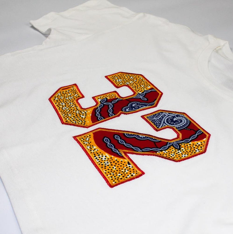 White Crop Tee with 32 in African Print