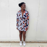 White African Print Blazer Dress with Nike Trainers