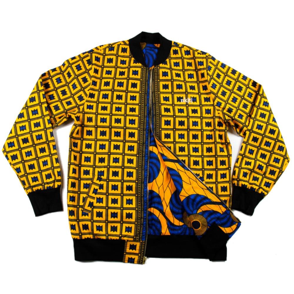 Yellow Blue African Print Bomber Jacket