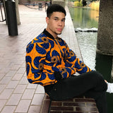 Men's african print bomber jacket with Yellow Blue Flower