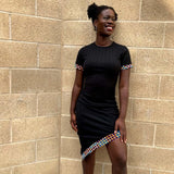Bodycon asymmetric dress with African print trims