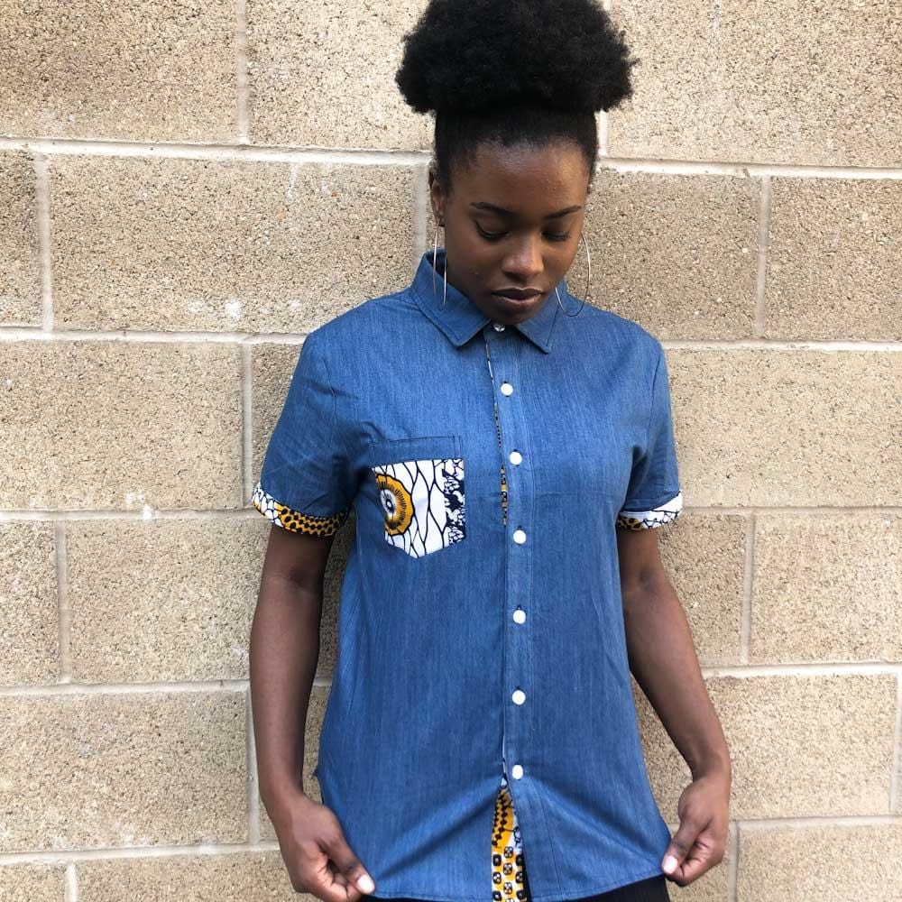 denim shirt button up african print